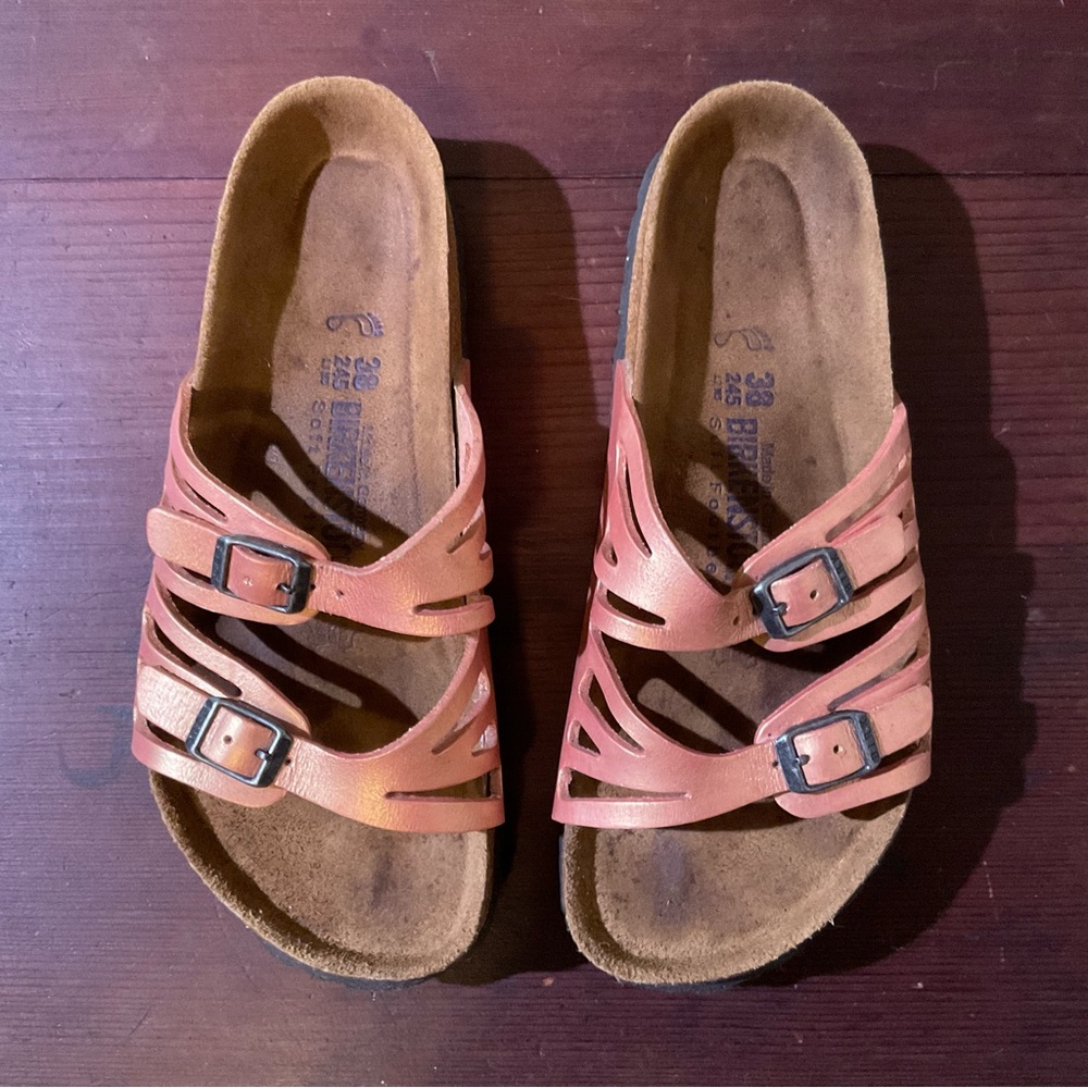 Birkenstock Grenada soft bed size 38, painted rose gold sandals, size 7